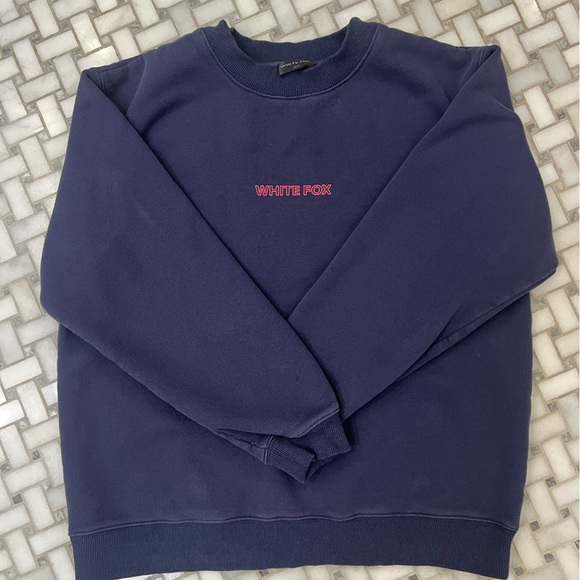 White Fox Boutique Navy Sweatshirt with Pink and White Accents - Picture 2 of 5